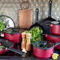 Tigaie Wok cu capac Noel, Ambition, 28 cm, aluminiu, visiniu/negru