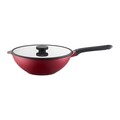 Tigaie Wok cu capac Noel, Ambition, 30 cm, aluminiu, visiniu/negru