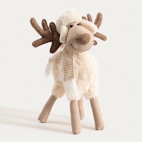 Decoratiune ren Tapan, Homla, 47 cm, poliester/otel/plastic, bej