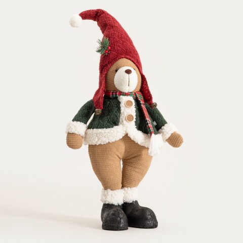 Decoratiune ursulet cu caciula Tartan, Homla, 68 cm, poliester, multicolor