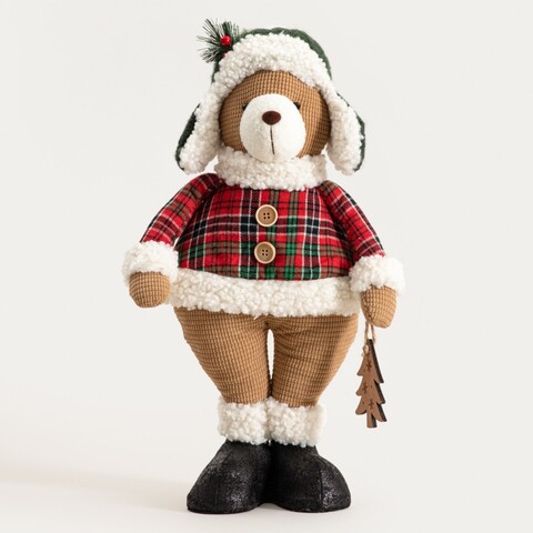 Decoratiune ursulet cu sapca Tartan, Homla, 68 cm, poliester, multicolor