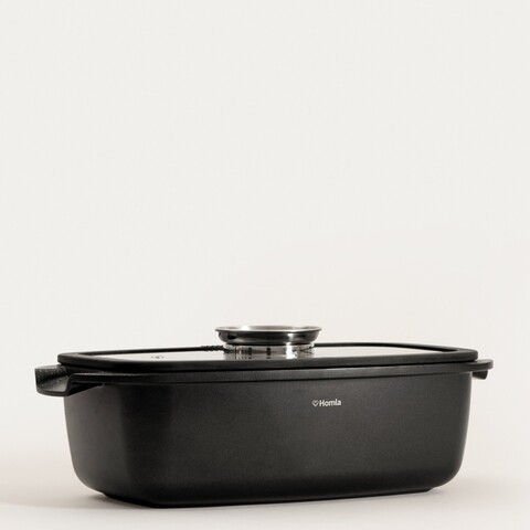 Tava cu capac Darren, Homla, 32x22x10.5 cm, 4 L, aluminiu/sticla/silicon, negru