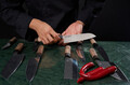 Cutit Santoku, Samurai Gourmet by Rikito Watanabe si Cooking by Heinner, 18 cm, inox/lemn, maro
