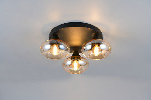 Plafoniera Divina, RL, 39x15 cm, 10W, 3x E14, sticla, negru/chihlimbar