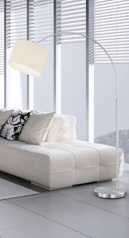 Lampadar Hotel, TRIO, 30x107x215 cm, 60W, 1x E27, metal/textil, alb/argintiu