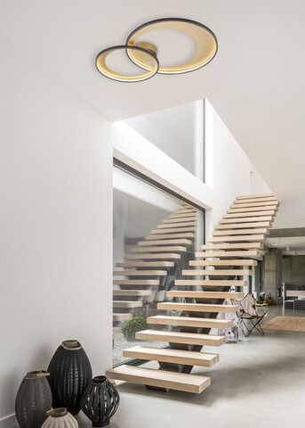 Plafoniera Granada, TRIO, 85x60x8.5 cm, 36W, 1x SMD, metal, negru mat/auriu