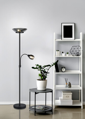 Lampadar Gerry, RL, 34x180 cm, 18W/10W, 2x E27, 1x E14, metal, negru mat/gri