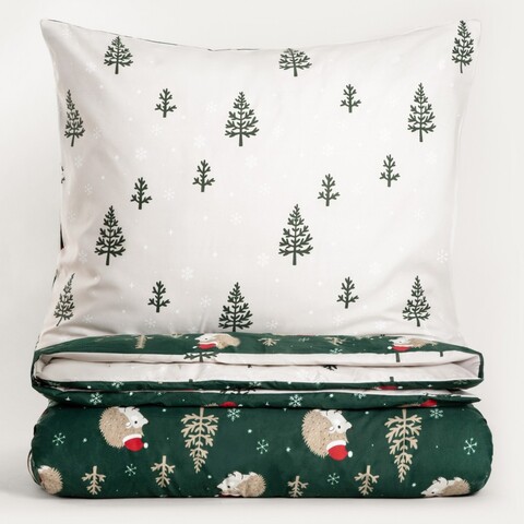 Lenjerie de pat King Size Erizo, Homla, 3 piese, 200x220 cm, microfibra din poliester, alb/verde