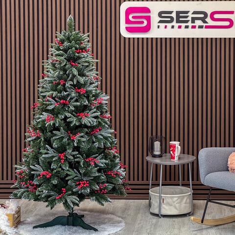 Brad artificial Sersimo, Miahelene Elite, verde nins cu merisoare, Mix 2D+3D, 180 cm