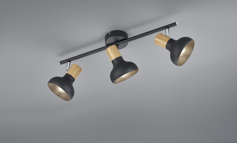 Plafoniera Latika, RL, 47x13.5x18.5 cm, 10W, 3x E14, metal, negru mat/natur