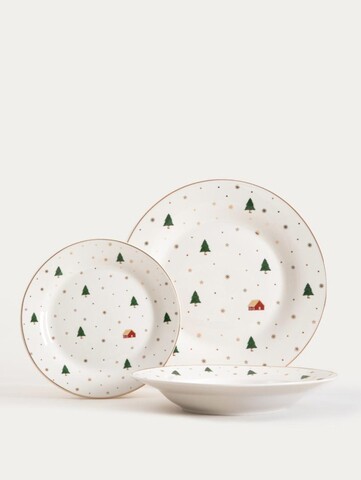 Serviciu de masa 12 piese Zaphira, Homla, portelan, alb/verde