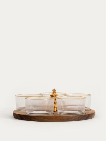 Set 5 boluri si platou Lovdal, Homla, 25x8.5 cm, lemn/sticla, natur/transparent