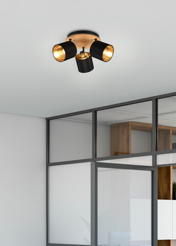 Plafoniera Tommy, RL, 25x12x22.5 cm, 28W, 3x E14, metal, negru/natur