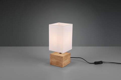 Lampa de masa Woody, RL, 12x12x30 cm, 40W, 1x E14, lemn/textil, alb/natur