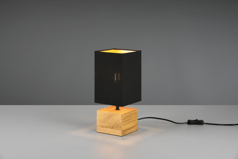 Lampa de masa Woody, RL, 12x12x30 cm, 40W, 1x E14, lemn/textil, negru/natur