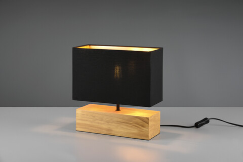 Lampa de masa Woody, RL, 30x12x30.5 cm, 60W, 1x E27, lemn/textil, negru/natur