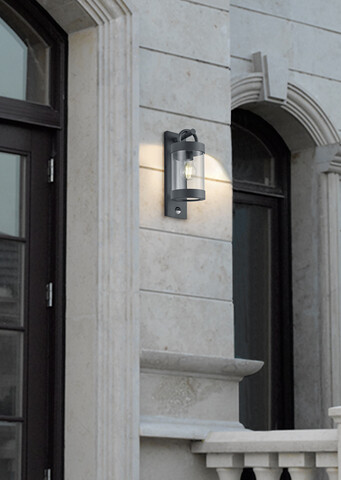 Aplica de perete pentru exterior cu senzor Sambesi, TRIO, 12.5x33 cm, 28W, 1x E27, aluminiu, antracit