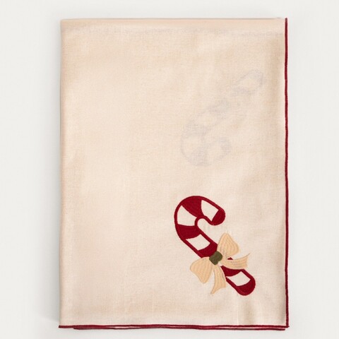 Fata de masa Snox, Homla, 150x220 cm, bumbac, bej/rosu