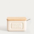 Recipient cu capac pentru zahar Sylan, Homla, 10x8x7 cm, ceramica/lemn, crem/natur