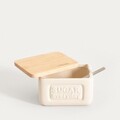 Recipient cu capac pentru zahar Sylan, Homla, 10x8x7 cm, ceramica/lemn, crem/natur