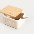 Recipient cu capac pentru zahar Sylan, Homla, 10x8x7 cm, ceramica/lemn, crem/natur