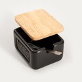 Recipient cu capac pentru zahar Sylan, Homla, 10x8x7 cm, ceramica/lemn, negru/natur