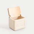 Recipient cu capac pentru usturoi Sylan, Homla, 11.9x9.9x10.5 cm, ceramica/lemn, crem/natur