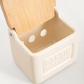 Recipient cu capac pentru usturoi Sylan, Homla, 11.9x9.9x10.5 cm, ceramica/lemn, crem/natur