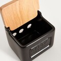 Recipient cu capac pentru usturoi Sylan, Homla, 11.9x9.9x10.5 cm, ceramica/lemn, negru/natur