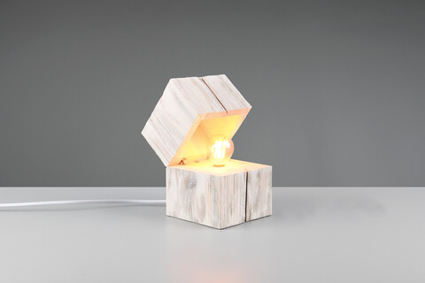 Lampa de masa Treasure, TRIO, 12x12x16 cm, 2W, 1x E14, lemn, alb