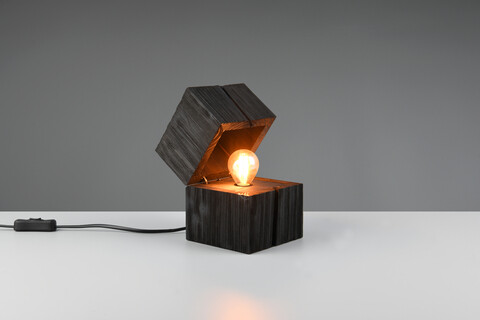 Lampa de masa Treasure, TRIO, 12x12x16 cm, 2W, 1x E14, lemn, negru