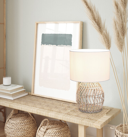 Lampa de masa Rike, RL, 25x38 cm, 40W, 1x E27, ratan/textil, natur