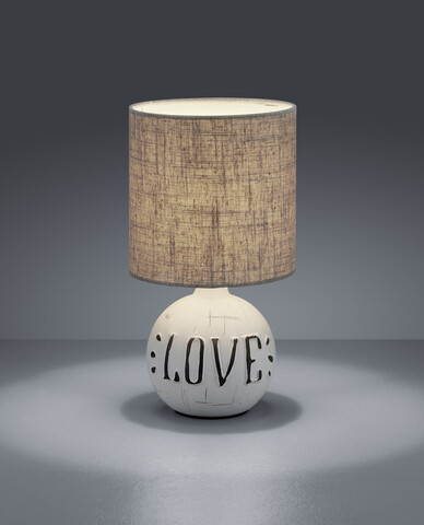 Lampa de masa Esna Love, RL, 16.5x31 cm, 40W, 1x E14, ceramica/textil, gri/alb