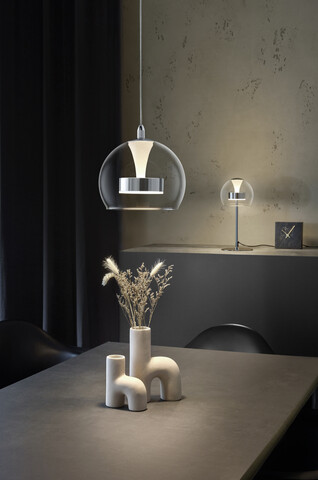 Lampa de masa Flynt, TRIO, 16x35 cm, 8W, 1x SMD, metal, argintiu