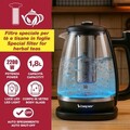 Fierbator 2 in 1 pentru apa si ceai Beper, 1.8 L, 22.5x17x25.5 cm, 2200 W, sticla/plastic/inox, negru/transparent