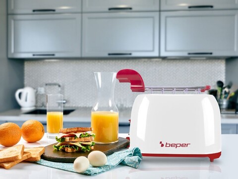 Prajitor de paine Beper, 30x17x25 cm, plastic/otel, alb/rosu