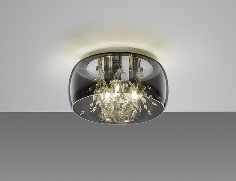 Plafoniera Crystel, TRIO, 34x17.5 cm, 28W, 3x E14, sticla, argintiu