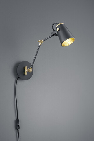 Lampa de perete Edward, TRIO, 12x25 cm, 40W, 1x E14, metal, negru mat/auriu