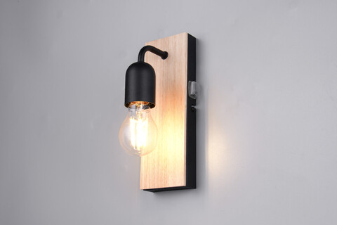 Aplica de perete Arturo, TRIO, 8x11x24 cm, 10W, 1x E27, lemn, natur/negru