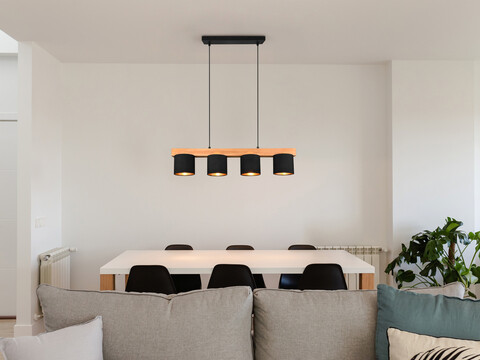 Lustra Cameron, RL, 75x12x150 cm, 28W, 4x E14, lemn, natur/negru