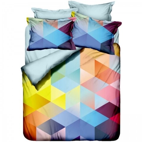 Lenjerie de pat dubla Cube, 6 piese, 240x260 cm, bumbac satinat, multicolora