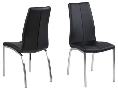 Scaun Asama, Actona, 43.5x57x95 cm, piele ecologica/otel, negru/crom