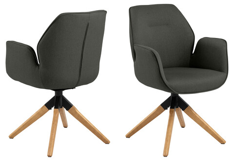 Scaun Aura, Actona, 60.5x58.5x91 cm, rotativ, poliester/lemn de cauciuc, gri inchis/natural