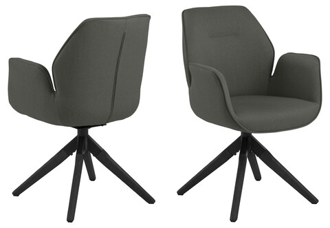 Scaun Aura, Actona, 60.5x58.5x91 cm, rotativ, poliester/lemn de cauciuc, gri inchis/negru