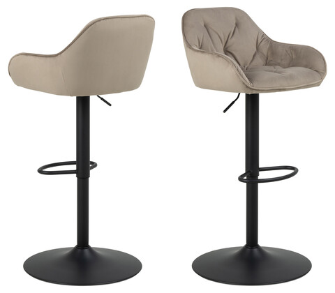 Scaun de bar Brooke, Actona, 52x52x109 cm, rotativ, catifea/otel, bej