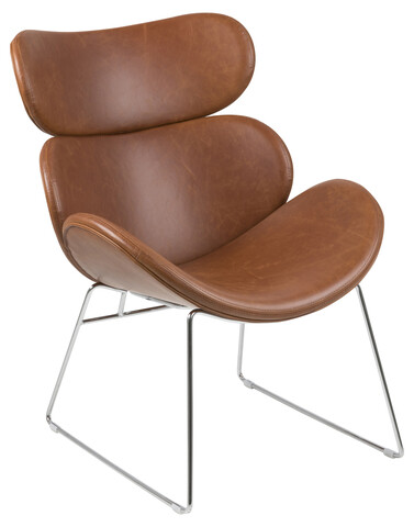 Fotoliu Cazar, Actona, 69x78.5x90.5 cm, piele ecologica/otel, brandy/crom