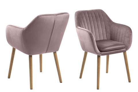 Scaun Emilia, Actona, 57x61x83 cm, catifea/lemn de stejar, roz pudrat