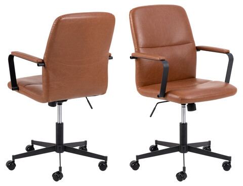 Scaun de birou Flora, Actona, 57x60x101 cm, rotativ, piele ecologica/otel, brandy
