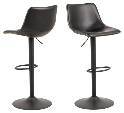 Scaun de bar Oregon, Actona, 47x51x110 cm, rotativ, piele ecologica/otel, negru