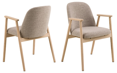 Scaun Leo, Actona, 55.5x57x80.5 cm, tesatura Boucle/lemn de stejar, bej